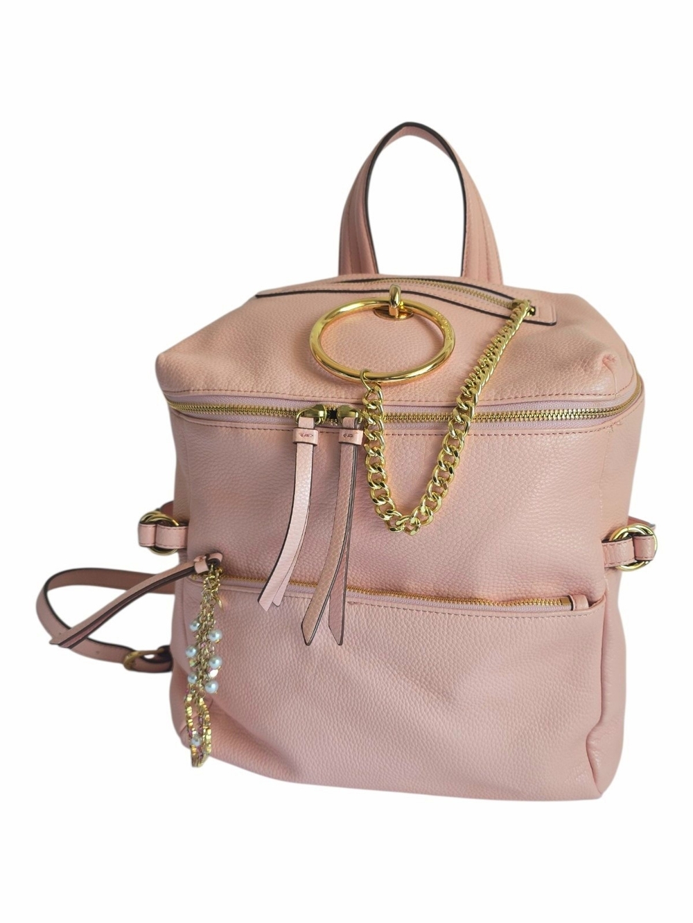 SAMANTHA VEGA Pink Faux Vegan Leather Backpack with Gold Chain Accents